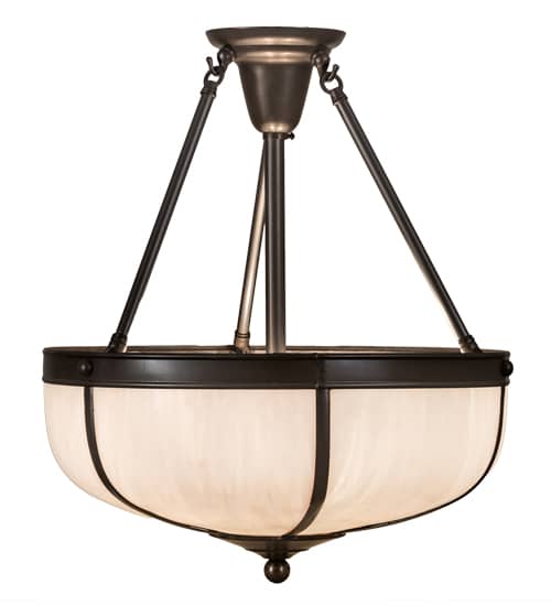 Arts and Crafts 3 Light 18" Wide Semi-Flush Bowl Ceiling Fixture with White Glass Shade - Craftsman Brown Finish