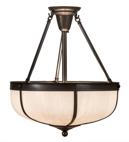 Arts and Crafts 3 Light 18" Wide Semi-Flush Bowl Ceiling Fixture with White Glass Shade - Craftsman Brown Finish