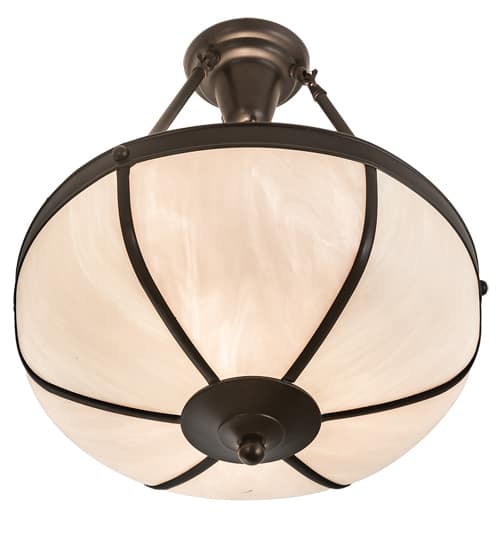 Arts and Crafts 3 Light 18" Wide Semi-Flush Bowl Ceiling Fixture with White Glass Shade - Craftsman Brown Finish