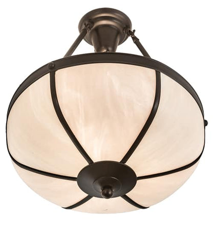 Arts and Crafts 3 Light 18" Wide Semi-Flush Bowl Ceiling Fixture with White Glass Shade - Craftsman Brown Finish