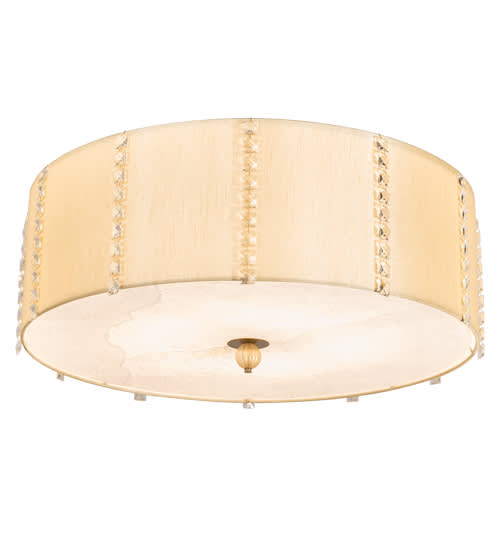 Cilindro Lujoso 8 Light 32" Wide Semi-Flush Drum Ceiling Fixture with Natural Wafer Silk Shade - Brass Finish
