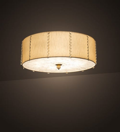Cilindro Lujoso 8 Light 32" Wide Semi-Flush Drum Ceiling Fixture with Natural Wafer Silk Shade - Brass Finish