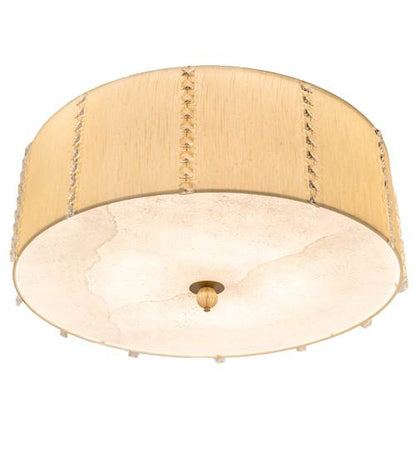 Cilindro Lujoso 8 Light 32" Wide Semi-Flush Drum Ceiling Fixture with Natural Wafer Silk Shade - Brass Finish