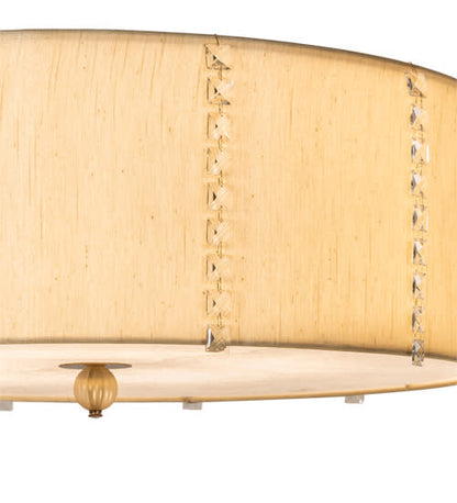 Cilindro Lujoso 8 Light 32" Wide Semi-Flush Drum Ceiling Fixture with Natural Wafer Silk Shade - Brass Finish