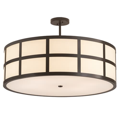 Cilindro Barnabas 6 Light 36" Wide Semi-Flush Drum Ceiling Fixture with Beige Textrene Shade - Timeless Bronze Finish
