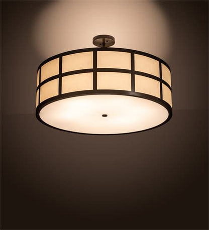 Cilindro Barnabas 6 Light 36" Wide Semi-Flush Drum Ceiling Fixture with Beige Textrene Shade - Timeless Bronze Finish