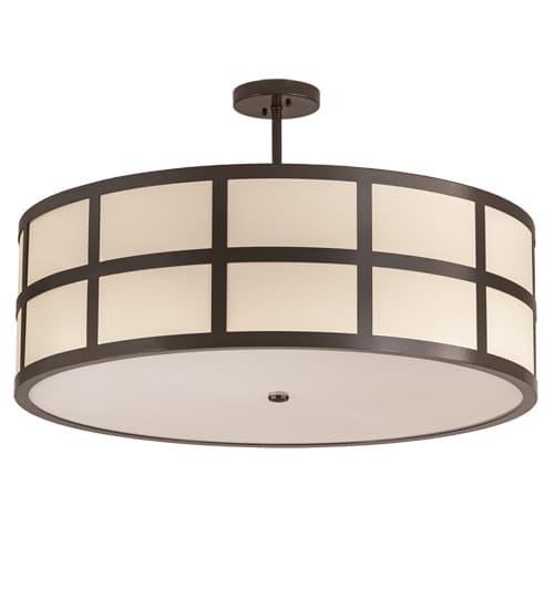 Cilindro Barnabas 6 Light 36" Wide Semi-Flush Drum Ceiling Fixture with Beige Textrene Shade - Timeless Bronze Finish