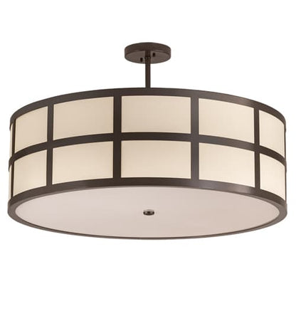 Cilindro Barnabas 6 Light 36" Wide Semi-Flush Drum Ceiling Fixture with Beige Textrene Shade - Timeless Bronze Finish