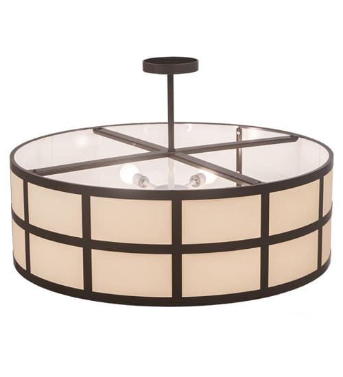 Cilindro Barnabas 6 Light 36" Wide Semi-Flush Drum Ceiling Fixture with Beige Textrene Shade - Timeless Bronze Finish