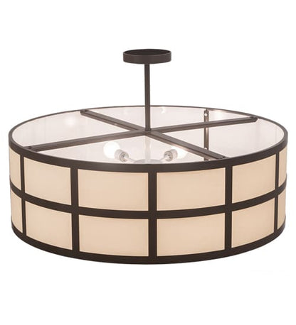 Cilindro Barnabas 6 Light 36" Wide Semi-Flush Drum Ceiling Fixture with Beige Textrene Shade - Timeless Bronze Finish