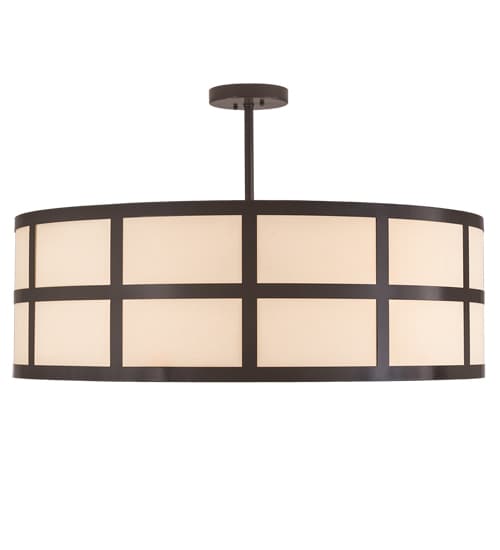 Cilindro Barnabas 6 Light 36" Wide Semi-Flush Drum Ceiling Fixture with Beige Textrene Shade - Timeless Bronze Finish