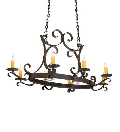 Long Hand forged 8 Light 33" Wide Taper Candle Style Chandelier