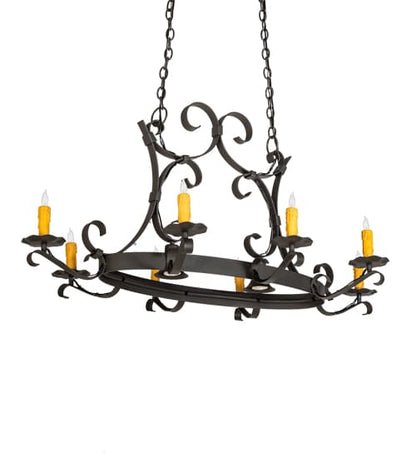 Long Hand forged 8 Light 33" Wide Taper Candle Style Chandelier