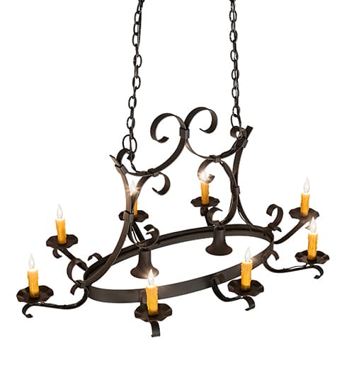 Long Hand forged 8 Light 33" Wide Taper Candle Style Chandelier