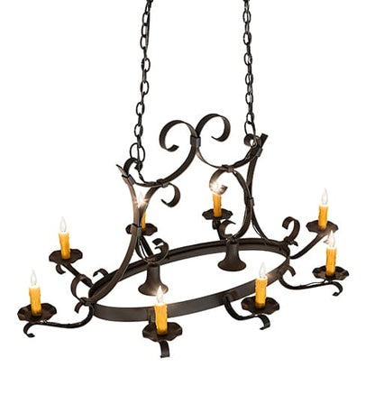 Long Hand forged 8 Light 33" Wide Taper Candle Style Chandelier
