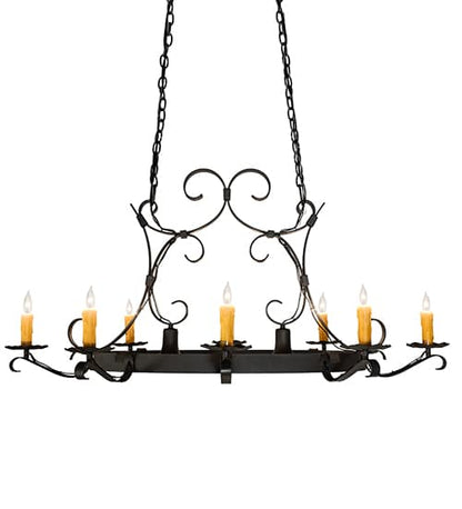 Long Hand forged 8 Light 33" Wide Taper Candle Style Chandelier