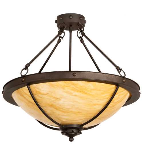 Freya 3 Light 24" Wide Semi-Flush Bowl Ceiling Fixture - Wrought Iron Finish
