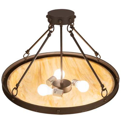 Freya 3 Light 24" Wide Semi-Flush Bowl Ceiling Fixture - Wrought Iron Finish