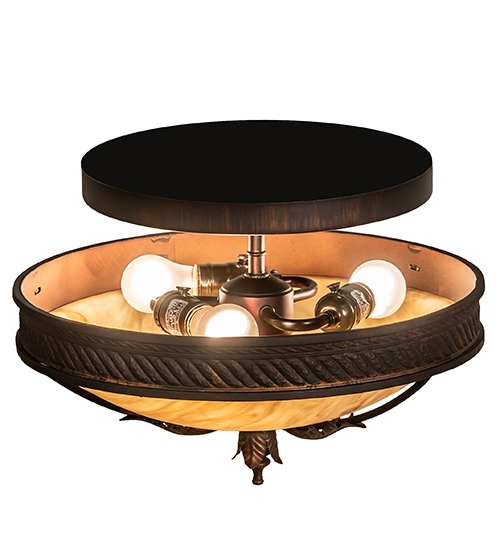Hoja 3 Light 15" Wide Semi-Flush Bowl Ceiling Fixture - Rokusho Finish