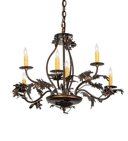 Oak Leaf and Acorn 6 Light 28" Wide Taper Candle Style Chandelier