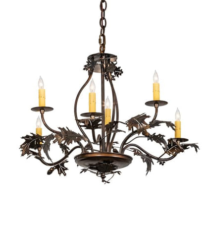 Oak Leaf and Acorn 6 Light 28" Wide Taper Candle Style Chandelier