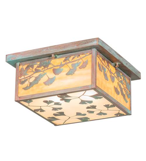 Hyde Park Ginkgo 2 Light 20" Wide Flush Mount Square Ceiling Fixture - Verdigris / Copper Finish