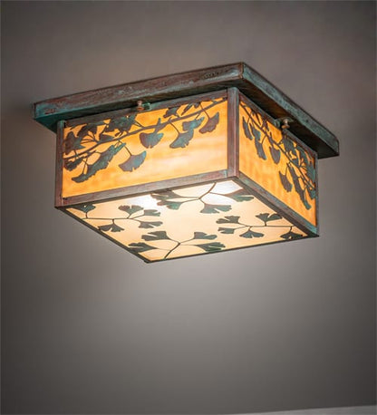 Hyde Park Ginkgo 2 Light 20" Wide Flush Mount Square Ceiling Fixture - Verdigris / Copper Finish