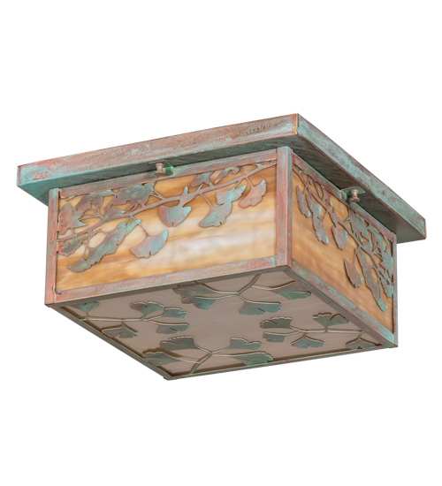 Hyde Park Ginkgo 2 Light 20" Wide Flush Mount Square Ceiling Fixture - Verdigris / Copper Finish
