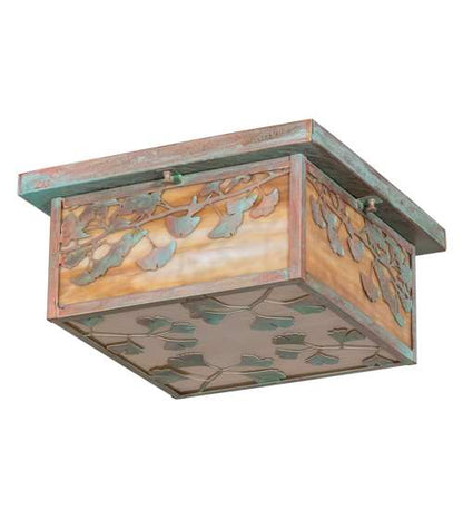 Hyde Park Ginkgo 2 Light 20" Wide Flush Mount Square Ceiling Fixture - Verdigris / Copper Finish