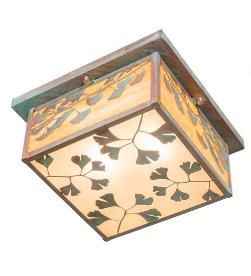 Hyde Park Ginkgo 2 Light 20" Wide Flush Mount Square Ceiling Fixture - Verdigris / Copper Finish