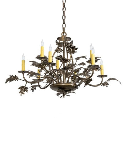 Oak Leaf 9 Light 32" Wide Taper Candle Style Chandelier