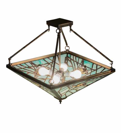 Backyard Friends 4 Light 24" Tall Semi-Flush Ceiling Fixture - Antique Copper Finish