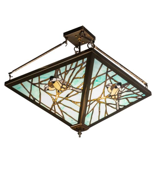 Backyard Friends 4 Light 24" Tall Semi-Flush Ceiling Fixture - Antique Copper Finish