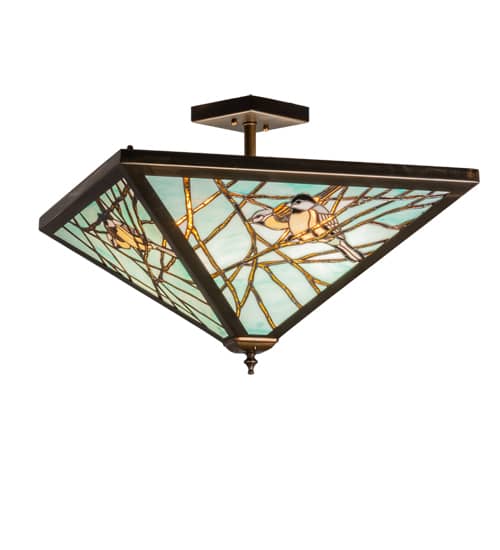 Backyard Friends 4 Light 16" Tall Semi-Flush Ceiling Fixture - Antique Copper Finish