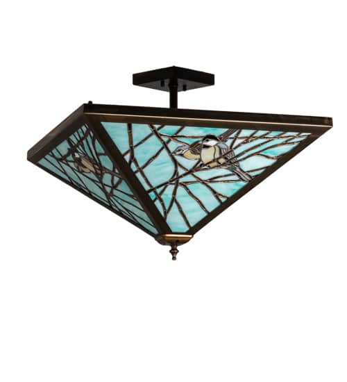 Backyard Friends 4 Light 16" Tall Semi-Flush Ceiling Fixture - Antique Copper Finish