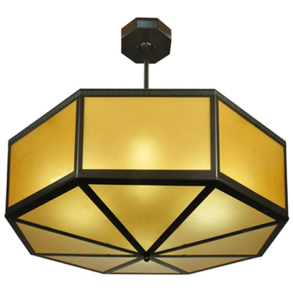 Meyda Tiffany Eltham 4 Light 36" Wide Pendant with Amber Art Glass Shade - Timeless Bronze Finish