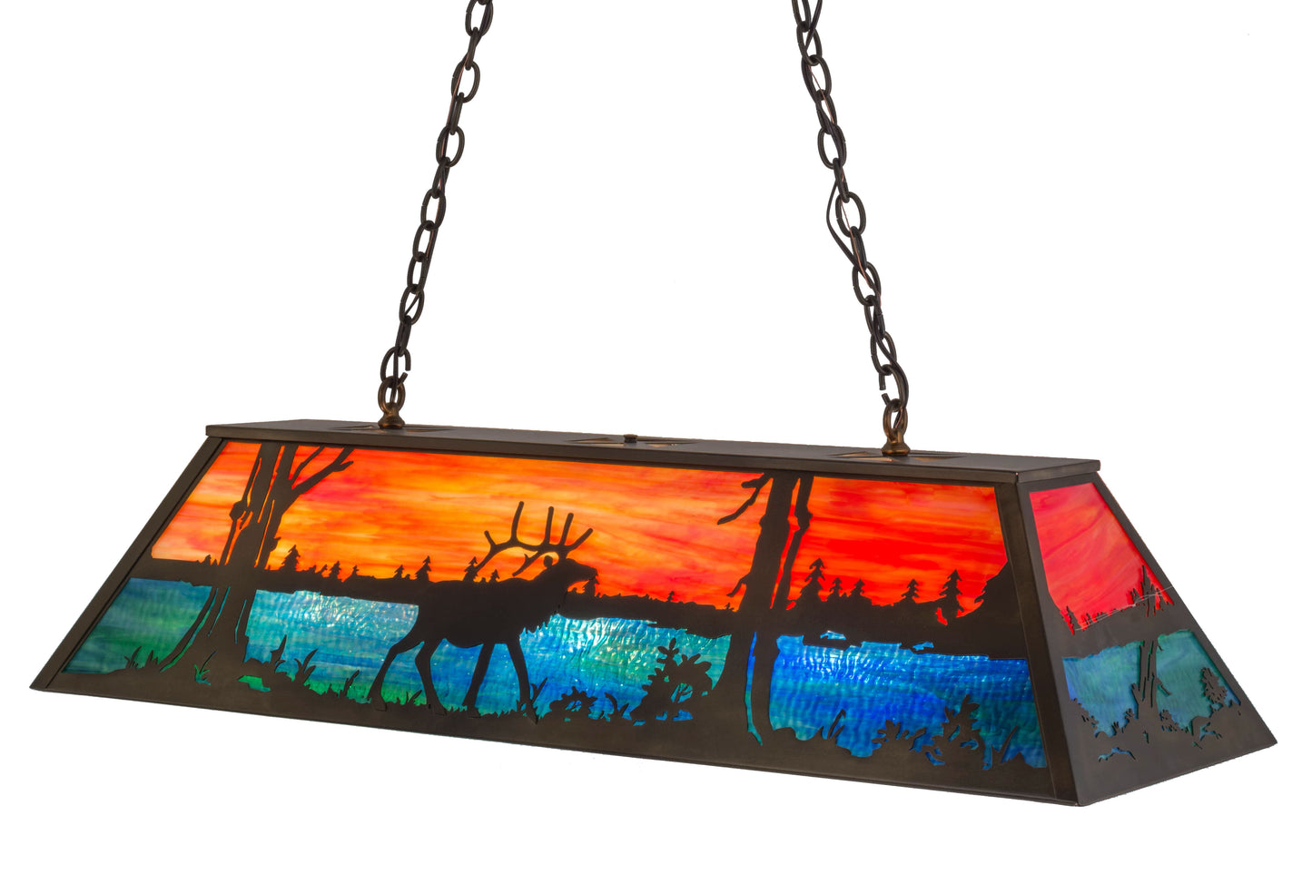 Elk at Lake 9 Light 48" Wide Billiard Chandelier with Multi-colored Glass Shade