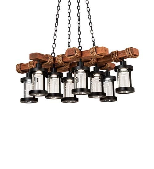 Long Wood Beam 8 Light 30" Wide Chandelier