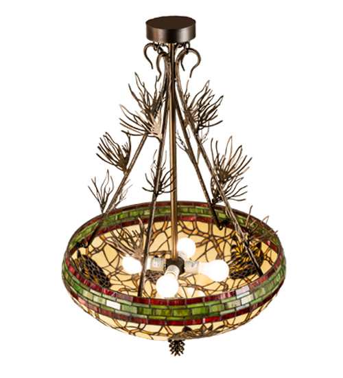 Pinecone 4 Light 40" Tall Semi-Flush Bowl Ceiling Fixture - Antique Copper Finish