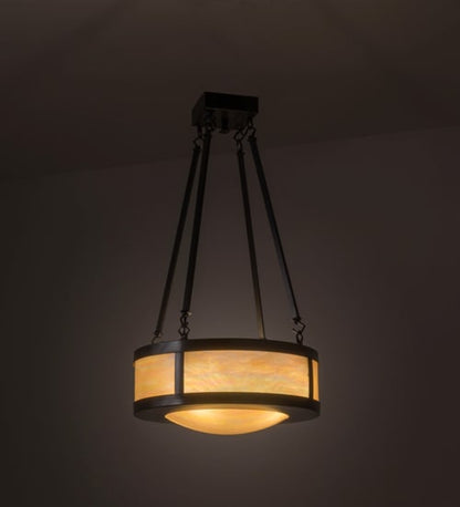 Pomona 4 Light 18" Wide Semi-Flush Drum Ceiling Fixture with Iridized Glass Shade - Craftsman Brown Finish