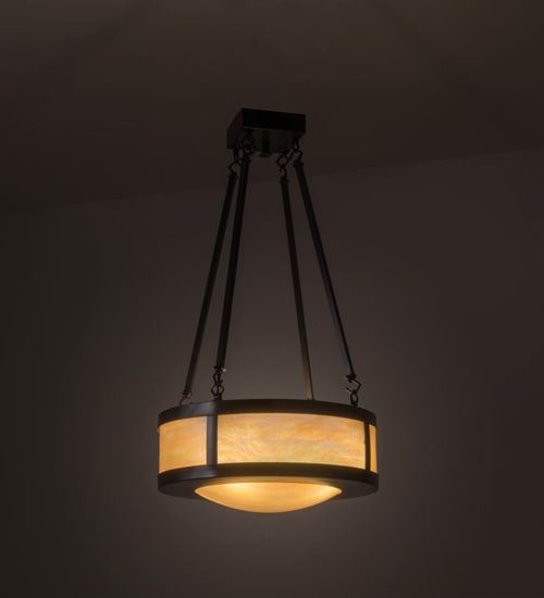 Pomona 4 Light 18" Wide Semi-Flush Drum Ceiling Fixture with Iridized Glass Shade - Craftsman Brown Finish