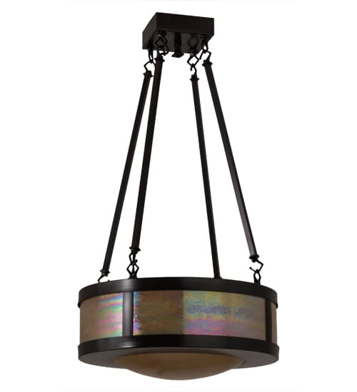 Pomona 4 Light 18" Wide Semi-Flush Drum Ceiling Fixture with Iridized Glass Shade - Craftsman Brown Finish