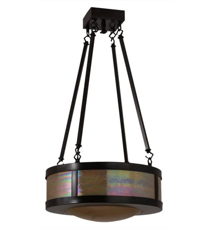 Pomona 4 Light 18" Wide Semi-Flush Drum Ceiling Fixture with Iridized Glass Shade - Craftsman Brown Finish