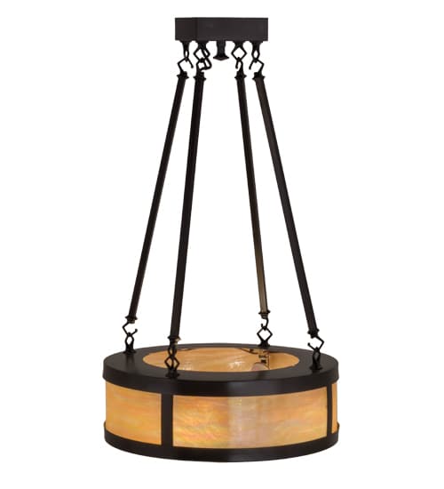 Pomona 4 Light 18" Wide Semi-Flush Drum Ceiling Fixture with Iridized Glass Shade - Craftsman Brown Finish