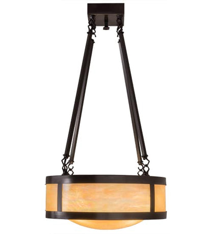 Pomona 4 Light 18" Wide Semi-Flush Drum Ceiling Fixture with Iridized Glass Shade - Craftsman Brown Finish