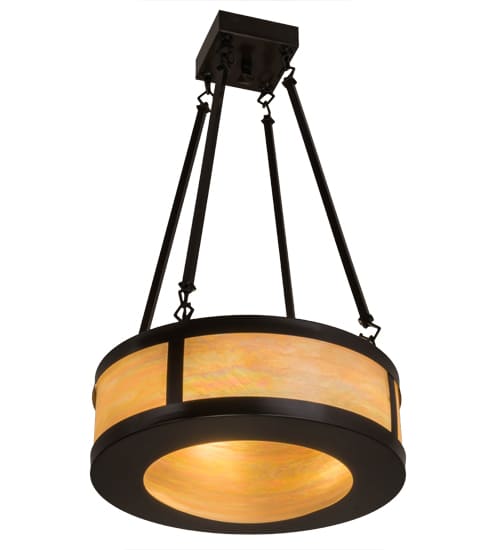 Pomona 4 Light 18" Wide Semi-Flush Drum Ceiling Fixture with Iridized Glass Shade - Craftsman Brown Finish