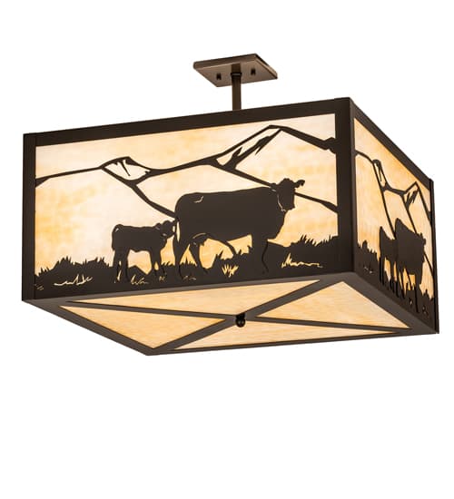 Calf and Cow 4 Light 34" Wide Semi-Flush Square Ceiling Fixture