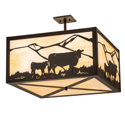 Calf and Cow 4 Light 34" Wide Semi-Flush Square Ceiling Fixture
