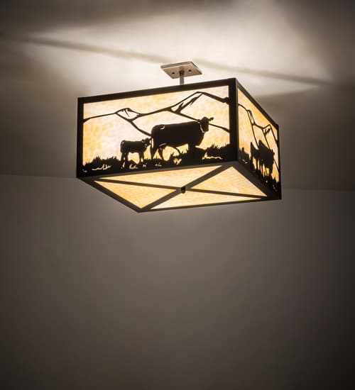 Calf and Cow 4 Light 34" Wide Semi-Flush Square Ceiling Fixture