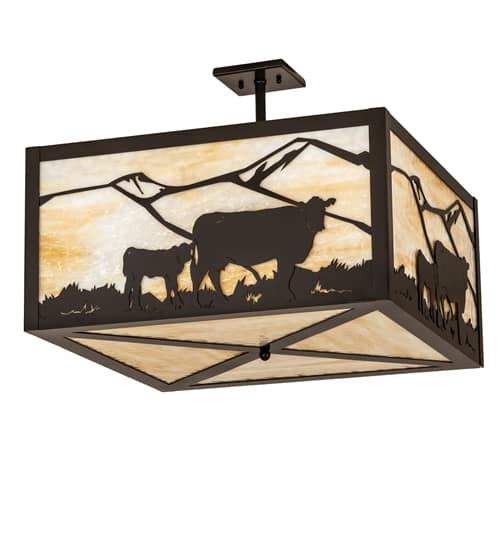 Calf and Cow 4 Light 34" Wide Semi-Flush Square Ceiling Fixture